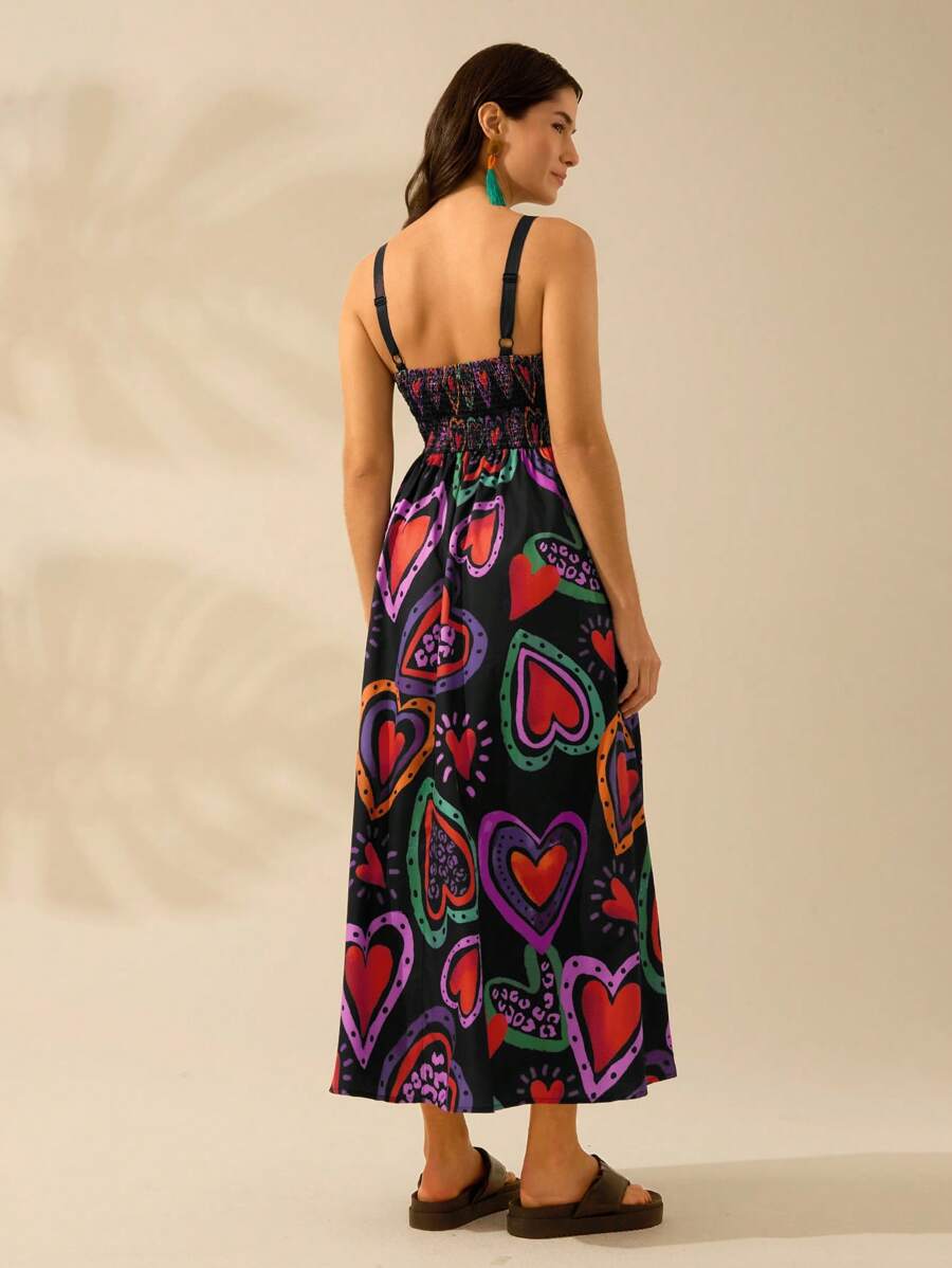 CAJUNI Vestido de Verão Casual de Férias Sem Mangas com Estampa Colorida de Árvore de Palma Tropical e Oceânica, Estilo Boho