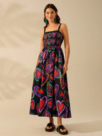 CAJUNI Vestido de Verão Casual de Férias Sem Mangas com Estampa Colorida de Árvore de Palma Tropical e Oceânica, Estilo Boho