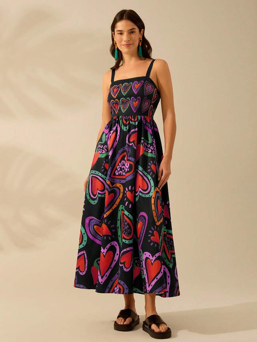 CAJUNI Vestido de Verão Casual de Férias Sem Mangas com Estampa Colorida de Árvore de Palma Tropical e Oceânica, Estilo Boho