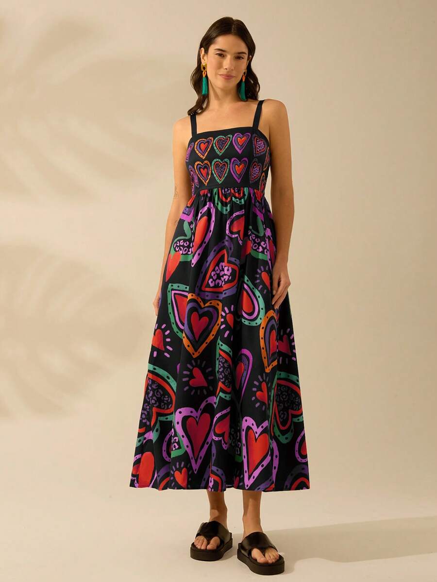 CAJUNI Vestido de Verão Casual de Férias Sem Mangas com Estampa Colorida de Árvore de Palma Tropical e Oceânica, Estilo Boho