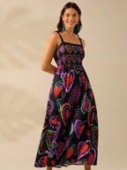 CAJUNI Vestido de Verão Casual de Férias Sem Mangas com Estampa Colorida de Árvore de Palma Tropical e Oceânica, Estilo Boho