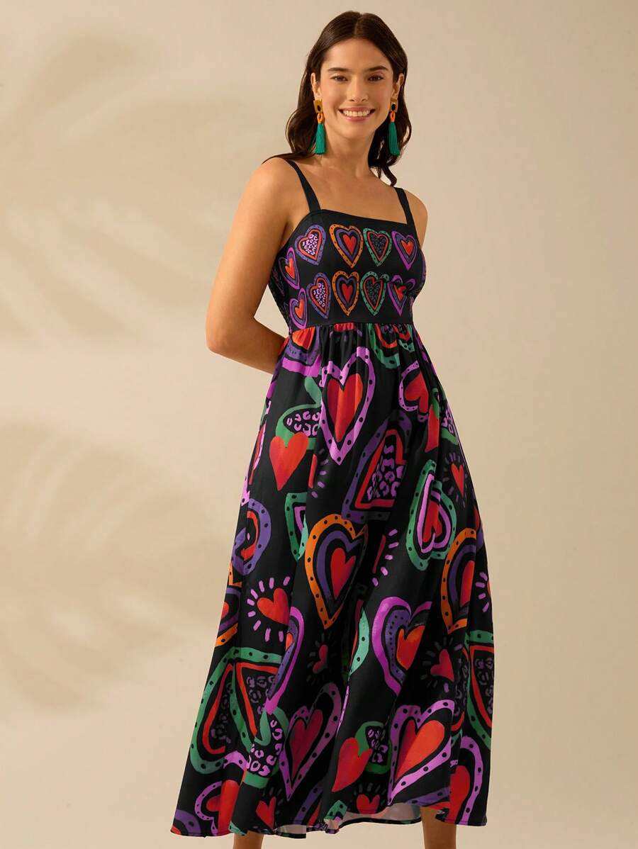 CAJUNI Vestido de Verão Casual de Férias Sem Mangas com Estampa Colorida de Árvore de Palma Tropical e Oceânica, Estilo Boho