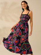CAJUNI Vestido de Verão Casual de Férias Sem Mangas com Estampa Colorida de Árvore de Palma Tropical e Oceânica, Estilo Boho