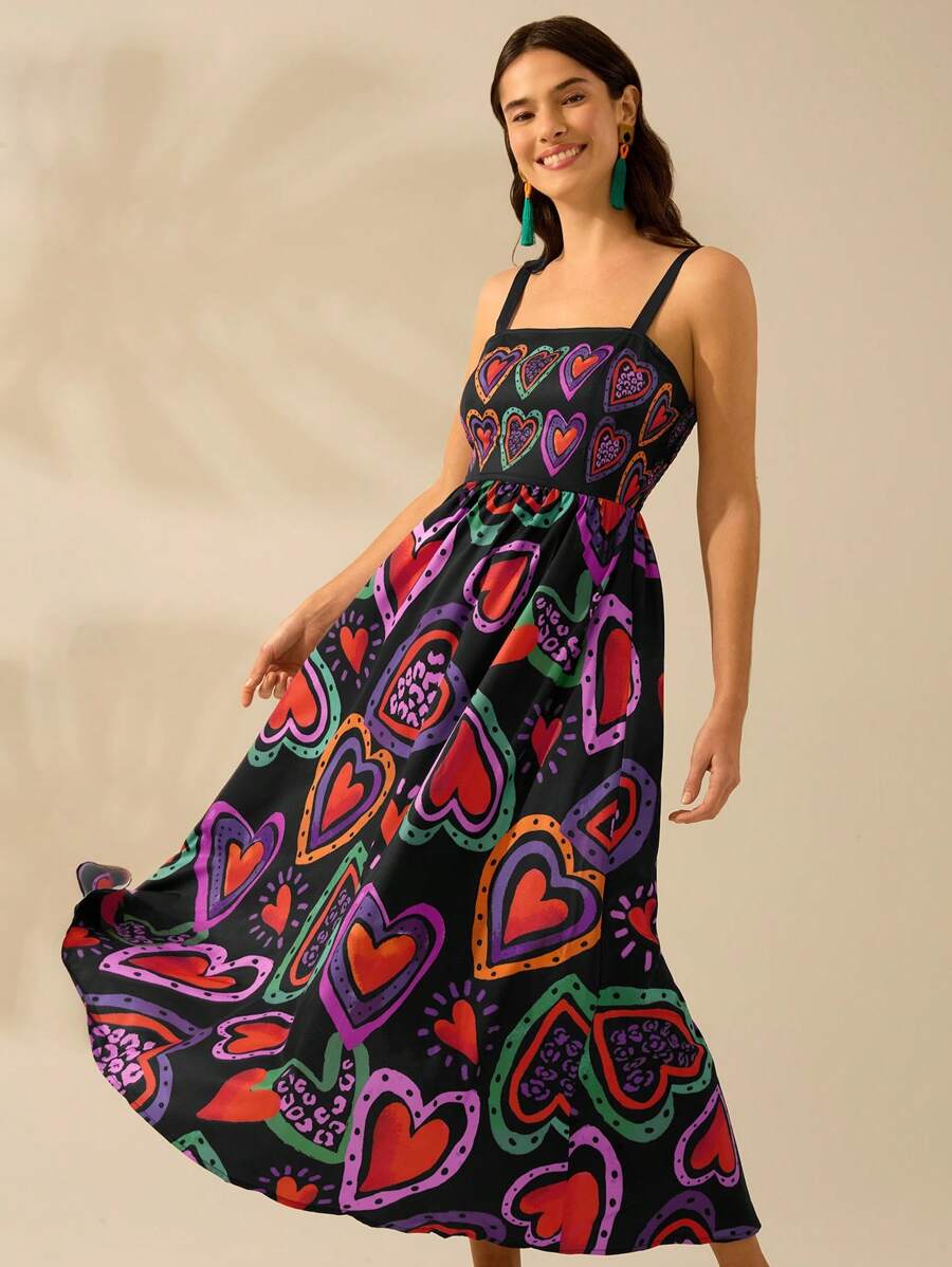 CAJUNI Vestido de Verão Casual de Férias Sem Mangas com Estampa Colorida de Árvore de Palma Tropical e Oceânica, Estilo Boho