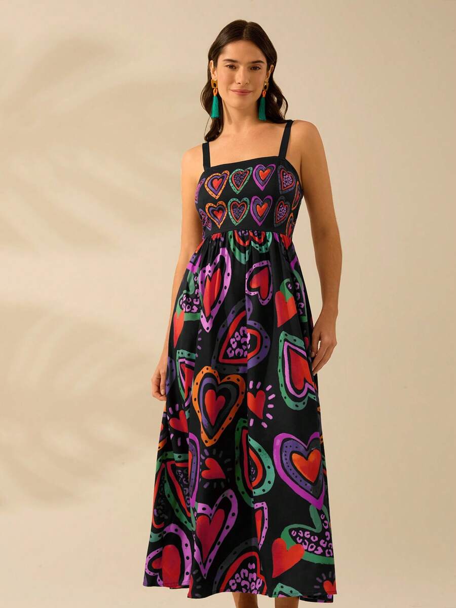CAJUNI Vestido de Verão Casual de Férias Sem Mangas com Estampa Colorida de Árvore de Palma Tropical e Oceânica, Estilo Boho