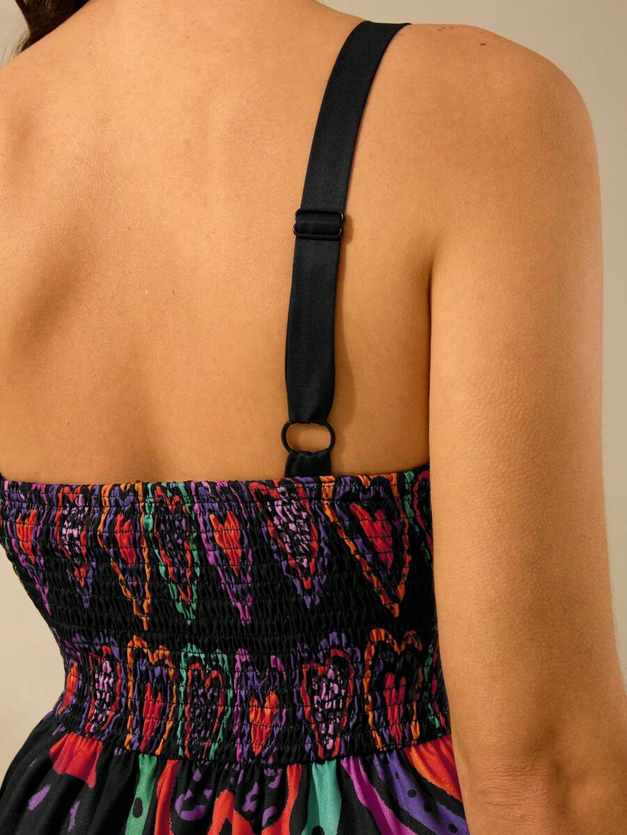 CAJUNI Vestido de Verão Casual de Férias Sem Mangas com Estampa Colorida de Árvore de Palma Tropical e Oceânica, Estilo Boho