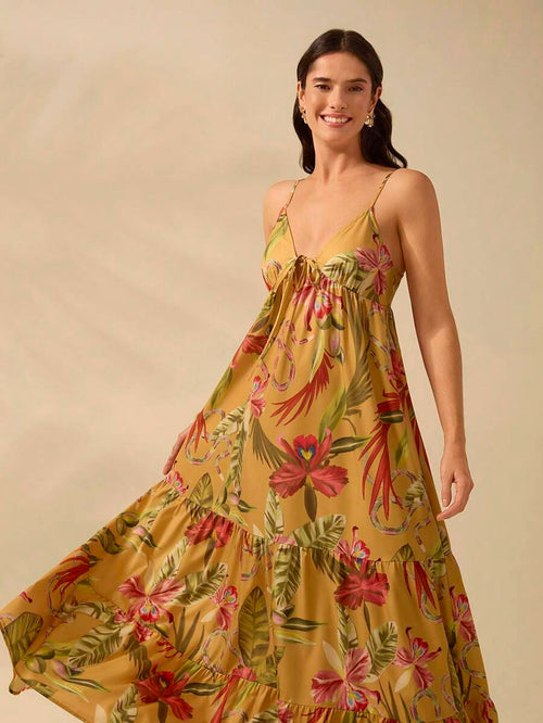 CAJUNI Vestido Camiseta Boho Feminino, Impressão Tropical de Cobra e Rododendro, Vestido de Verão Casual de Férias