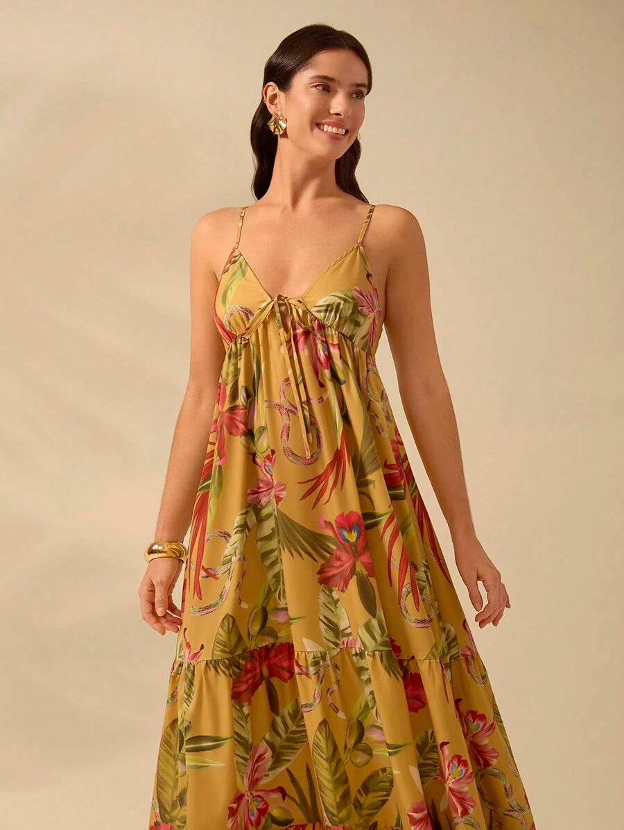 CAJUNI Vestido Camiseta Boho Feminino, Impressão Tropical de Cobra e Rododendro, Vestido de Verão Casual de Férias