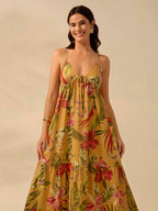 CAJUNI Vestido Camiseta Boho Feminino, Impressão Tropical de Cobra e Rododendro, Vestido de Verão Casual de Férias