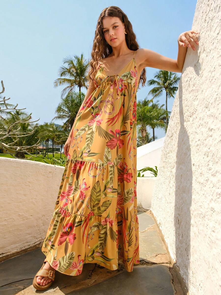 CAJUNI Vestido Camiseta Boho Feminino, Impressão Tropical de Cobra e Rododendro, Vestido de Verão Casual de Férias