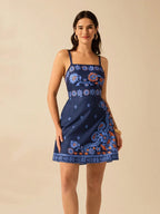 CAJUNI Vestido Curto Preto com Alça em Estilo Boho Tropical, Impressão de Plantas, Azaléia, Girassol para Férias Casuais de Verão para Mulheres