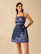 CAJUNI Vestido Curto Preto com Alça em Estilo Boho Tropical, Impressão de Plantas, Azaléia, Girassol para Férias Casuais de Verão para Mulheres