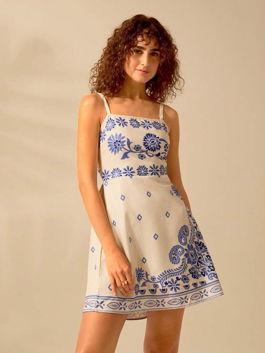 CAJUNI Vestido Curto Preto com Alça em Estilo Boho Tropical, Impressão de Plantas, Azaléia, Girassol para Férias Casuais de Verão para Mulheres