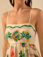 CAJUNI Vestido Longo de Slip Casual de Férias com Estampa Tropical Boêmia, Verão