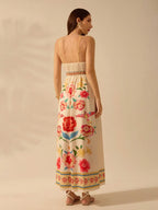 CAJUNI Vestido de Alça Feminino Boho, Estampa Tropical Colorida de Plantas, Decote em V, Casual, Praia de Verão