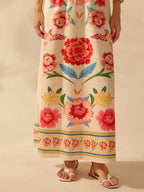 CAJUNI Vestido de Alça Feminino Boho, Estampa Tropical Colorida de Plantas, Decote em V, Casual, Praia de Verão