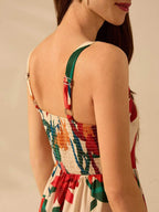 CAJUNI Vestido Casual Feminino Boêmio Halterneck Finas com Estampa Floral Tropical Colorida para Férias de Verão