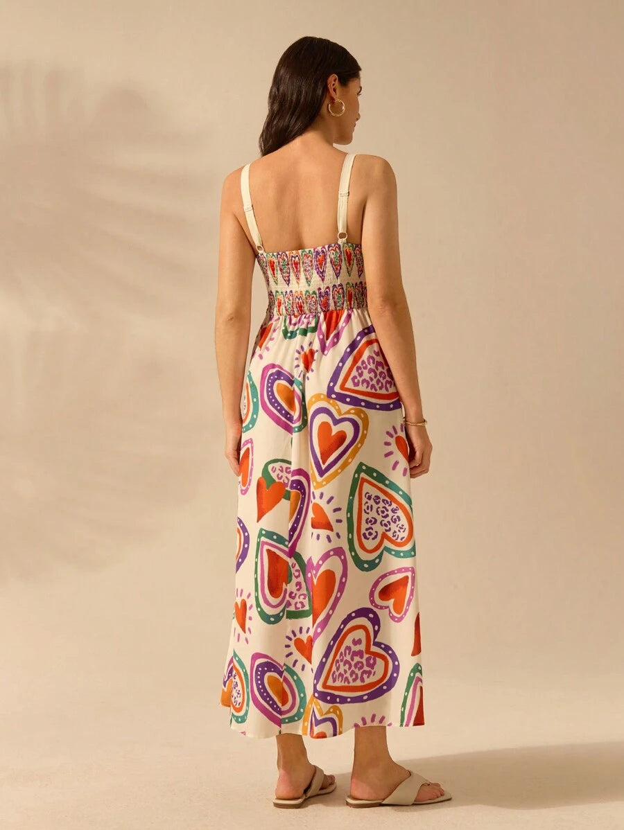 CAJUNI Vestido de Verão Casual de Férias Sem Mangas com Estampa Colorida de Árvore de Palma Tropical e Oceânica, Estilo Boho
