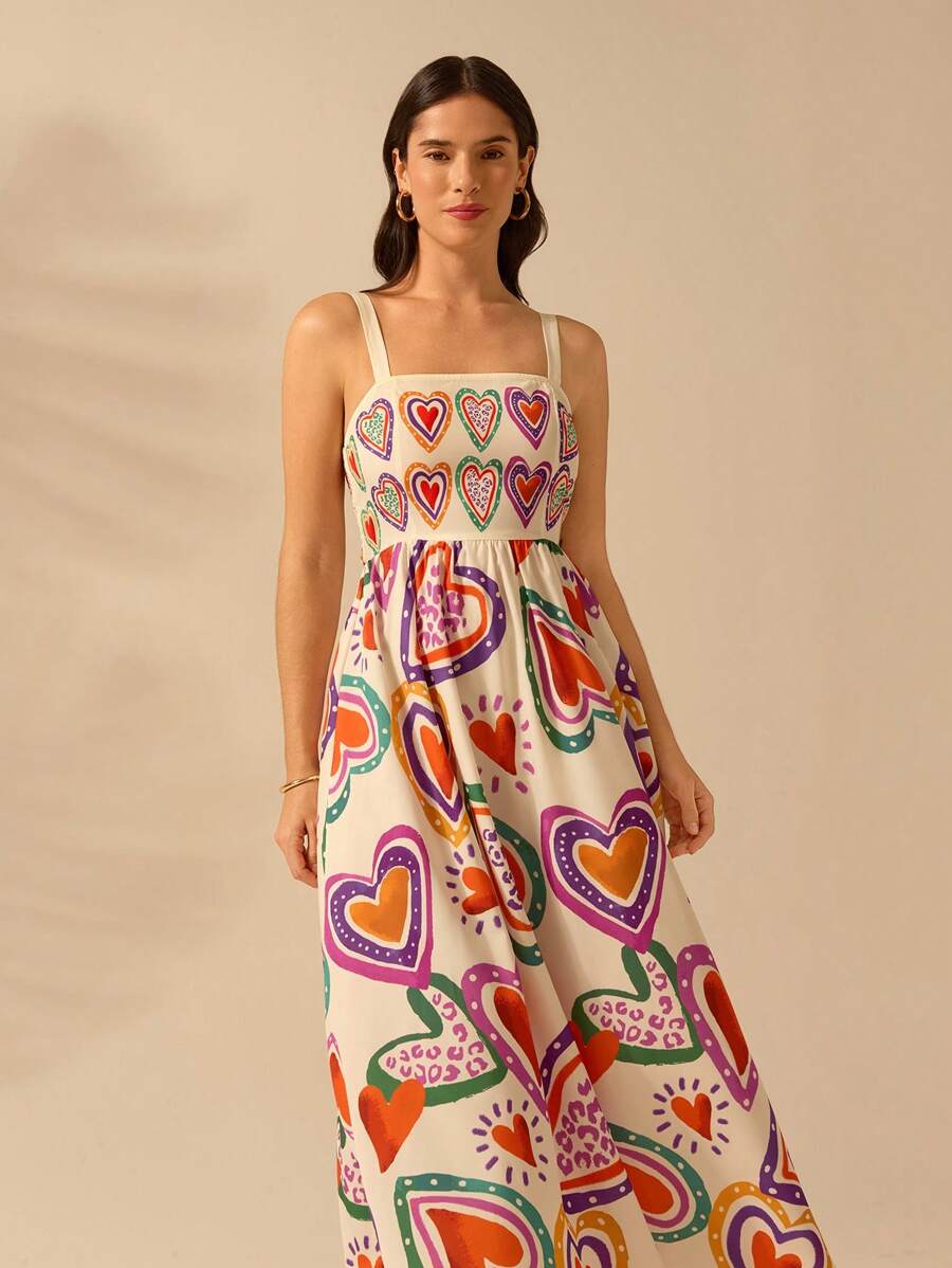 CAJUNI Vestido de Verão Casual de Férias Sem Mangas com Estampa Colorida de Árvore de Palma Tropical e Oceânica, Estilo Boho