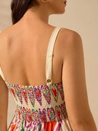 CAJUNI Vestido de Verão Casual de Férias Sem Mangas com Estampa Colorida de Árvore de Palma Tropical e Oceânica, Estilo Boho