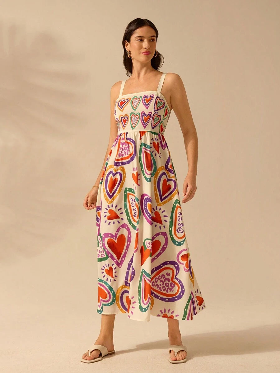 CAJUNI Vestido de Verão Casual de Férias Sem Mangas com Estampa Colorida de Árvore de Palma Tropical e Oceânica, Estilo Boho