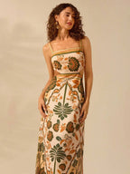 CAJUNI Vestido Mulheres Boho Estampa Planta Tropical Costas Abertas Alça de Amarrar, Vestido Casual de Verão para Férias