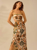 CAJUNI Vestido Mulheres Boho Estampa Planta Tropical Costas Abertas Alça de Amarrar, Vestido Casual de Verão para Férias