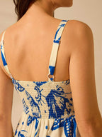 CAJUNI Vestido de Verão Casual de Férias Sem Mangas com Estampa Colorida de Árvore de Palma Tropical e Oceânica, Estilo Boho
