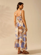 CAJUNI Vestido de Verão Casual de Férias Sem Mangas com Estampa Colorida de Árvore de Palma Tropical e Oceânica, Estilo Boho
