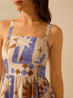 CAJUNI Vestido de Verão Casual de Férias Sem Mangas com Estampa Colorida de Árvore de Palma Tropical e Oceânica, Estilo Boho
