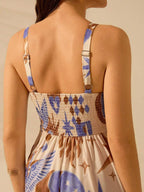 CAJUNI Vestido de Verão Casual de Férias Sem Mangas com Estampa Colorida de Árvore de Palma Tropical e Oceânica, Estilo Boho