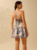 CAJUNI Vestido Curto Casual de Praia de Verão Feminino com Alça, Decote nas Costas, Estampa Tropical Boho de Flores, Abacaxi e Planta ZZ, para Férias