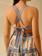 CAJUNI Vestido Curto Casual de Praia de Verão Feminino com Alça, Decote nas Costas, Estampa Tropical Boho de Flores, Abacaxi e Planta ZZ, para Férias