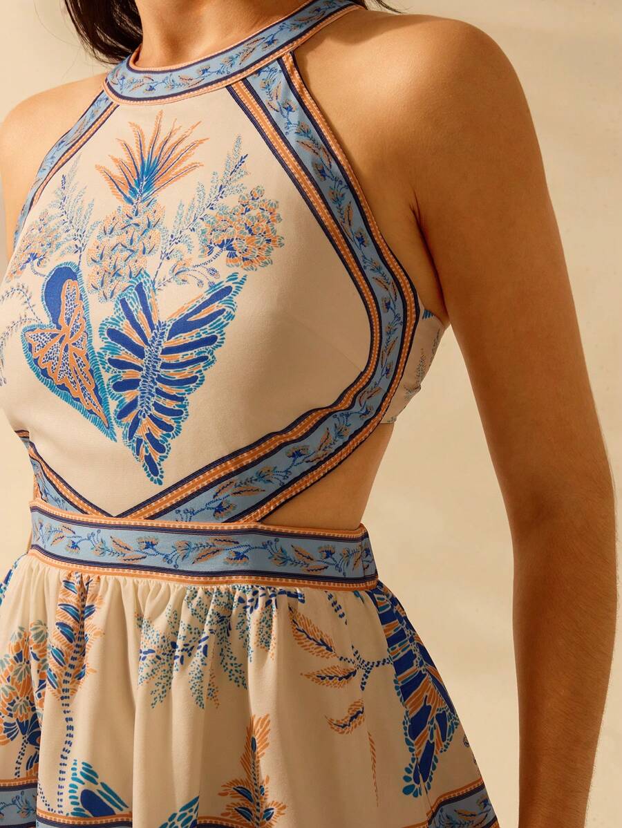 CAJUNI Vestido Curto Casual de Praia de Verão Feminino com Alça, Decote nas Costas, Estampa Tropical Boho de Flores, Abacaxi e Planta ZZ, para Férias