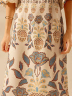 CAJUNI Vestido verde de manga bufante de comprimento médio, com estampa boho de flor tropical, sol e árvore de coco, cordão oco, verão casual, vestido de praia de férias