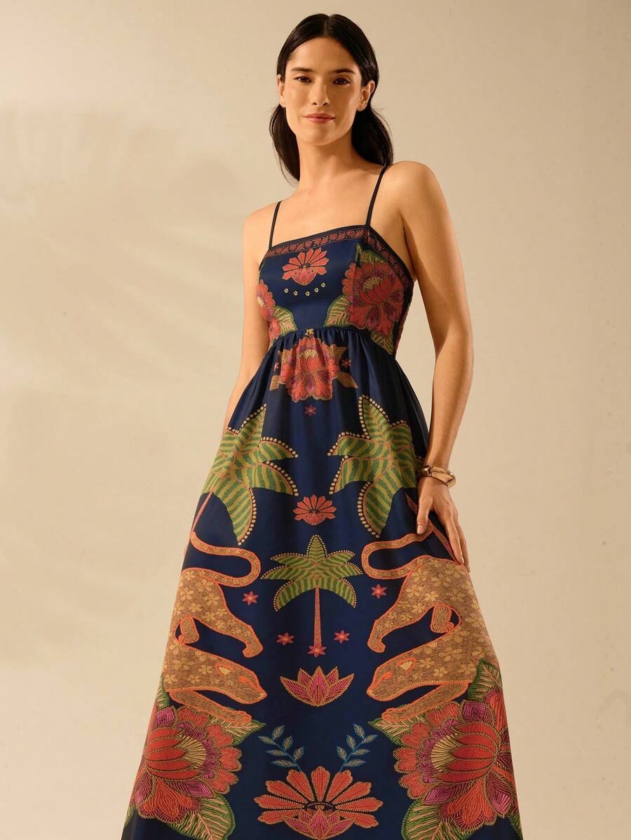 CAJUNI Vestido Casual de Verão com Elegância para Mulheres, com Alças Finas, Costas Abertas, Estampas de Coco, Leopardo e Azálea
