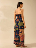 CAJUNI Vestido Casual de Verão com Elegância para Mulheres, com Alças Finas, Costas Abertas, Estampas de Coco, Leopardo e Azálea