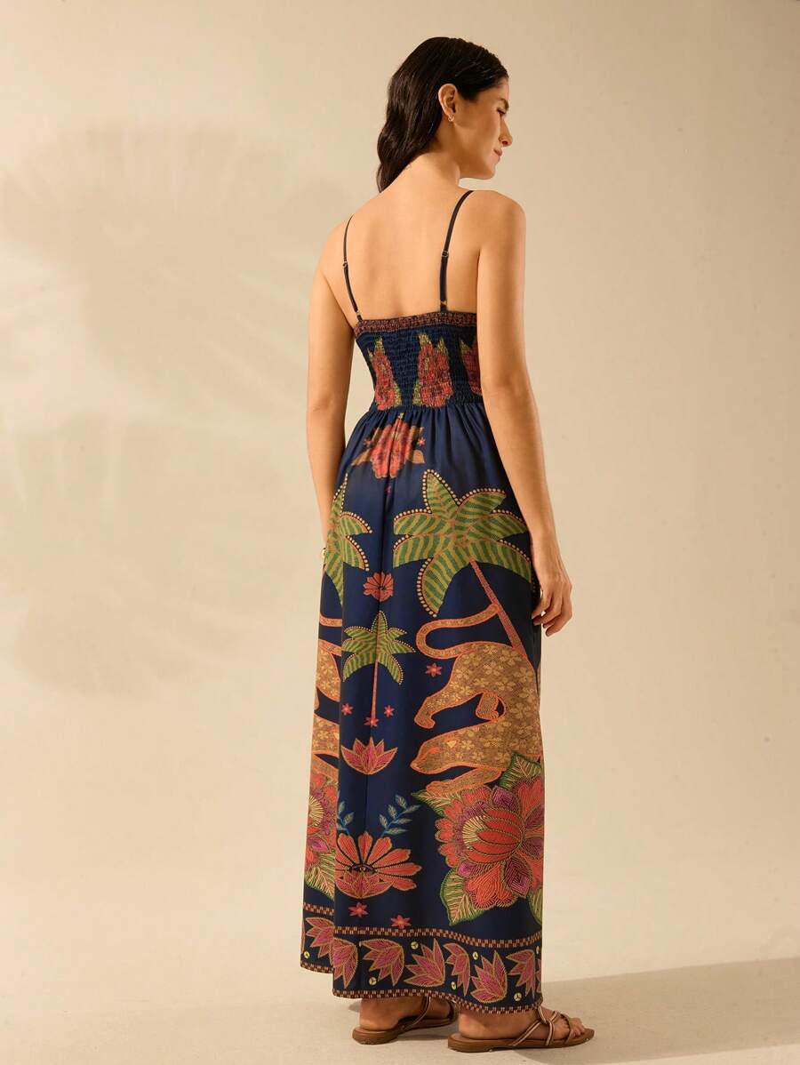 CAJUNI Vestido Casual de Verão com Elegância para Mulheres, com Alças Finas, Costas Abertas, Estampas de Coco, Leopardo e Azálea