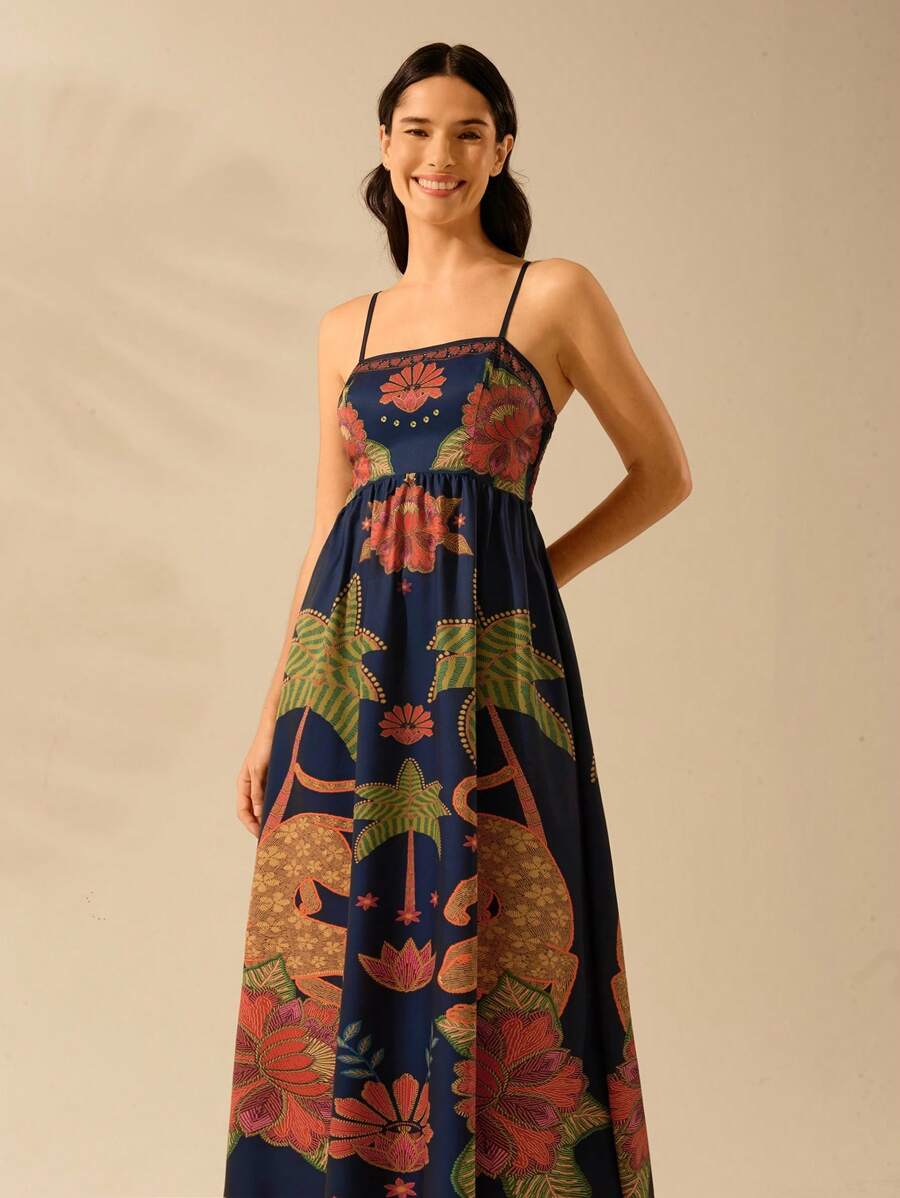 CAJUNI Vestido Casual de Verão com Elegância para Mulheres, com Alças Finas, Costas Abertas, Estampas de Coco, Leopardo e Azálea