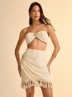 CAJUNI 2 peças/Conjunto Top Tubo e Saia com Babados, Decoração com Estrela do Mar, Casual de Verão para Mulheres