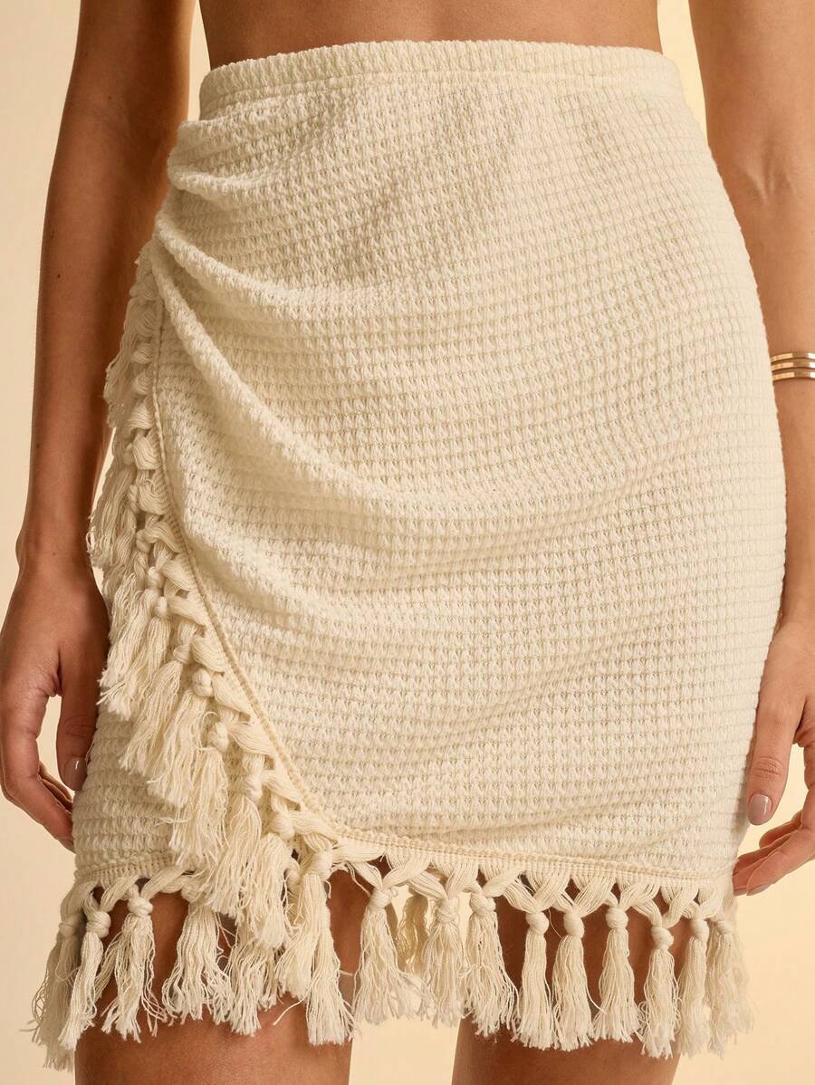 CAJUNI 2 peças/Conjunto Top Tubo e Saia com Babados, Decoração com Estrela do Mar, Casual de Verão para Mulheres