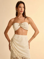 CAJUNI 2 peças/Conjunto Top Tubo e Saia com Babados, Decoração com Estrela do Mar, Casual de Verão para Mulheres