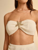 CAJUNI 2 peças/Conjunto Top Tubo e Saia com Babados, Decoração com Estrela do Mar, Casual de Verão para Mulheres