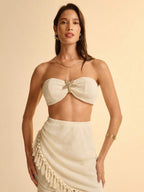 CAJUNI 2 peças/Conjunto Top Tubo e Saia com Babados, Decoração com Estrela do Mar, Casual de Verão para Mulheres