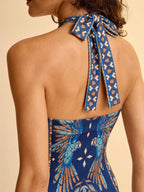 CAJUNI Vestido Casual de Férias Estilo Boho com Decote Transpassado e Estampa de Flores e Pássaros, para Mulheres