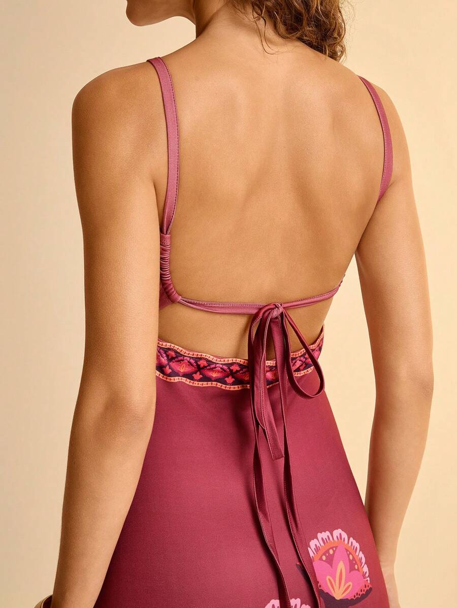 CAJUNI Vestido Curto Bodycon Estampado com Flores Tropicais Rosa, Sem Alças e Sem Costas, para Férias Casuais Femininas