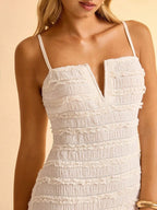 CAJUNI Vestido Sexy Feminino de Alça Curto com Decote em V e Franjas