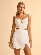 CAJUNI 2 peças Conjunto Casual de Verão Feminino com Top Justo e Saia com Recortes