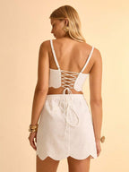 CAJUNI 2 peças Conjunto Casual de Verão Feminino com Top Justo e Saia com Recortes