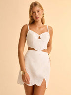 CAJUNI 2 peças Conjunto Casual de Verão Feminino com Top Justo e Saia com Recortes
